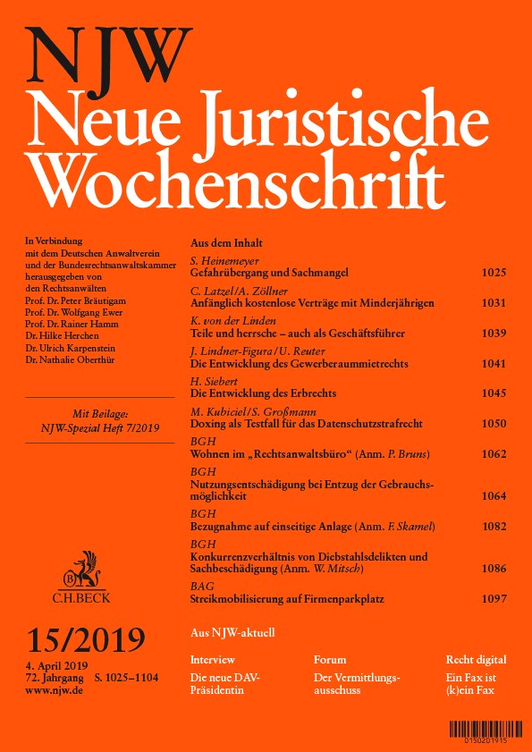 NJW 2019, Heft 15 (Titelseite)