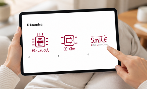 Bild der E-Learning Webseite auf einem Tablett