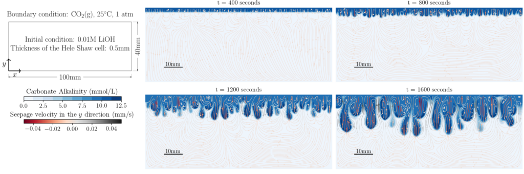 Simulation of CO2 dissolution in LiOH brine