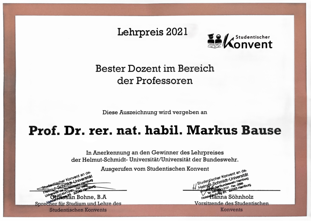 Urkunde Lehrpreis 2021. 